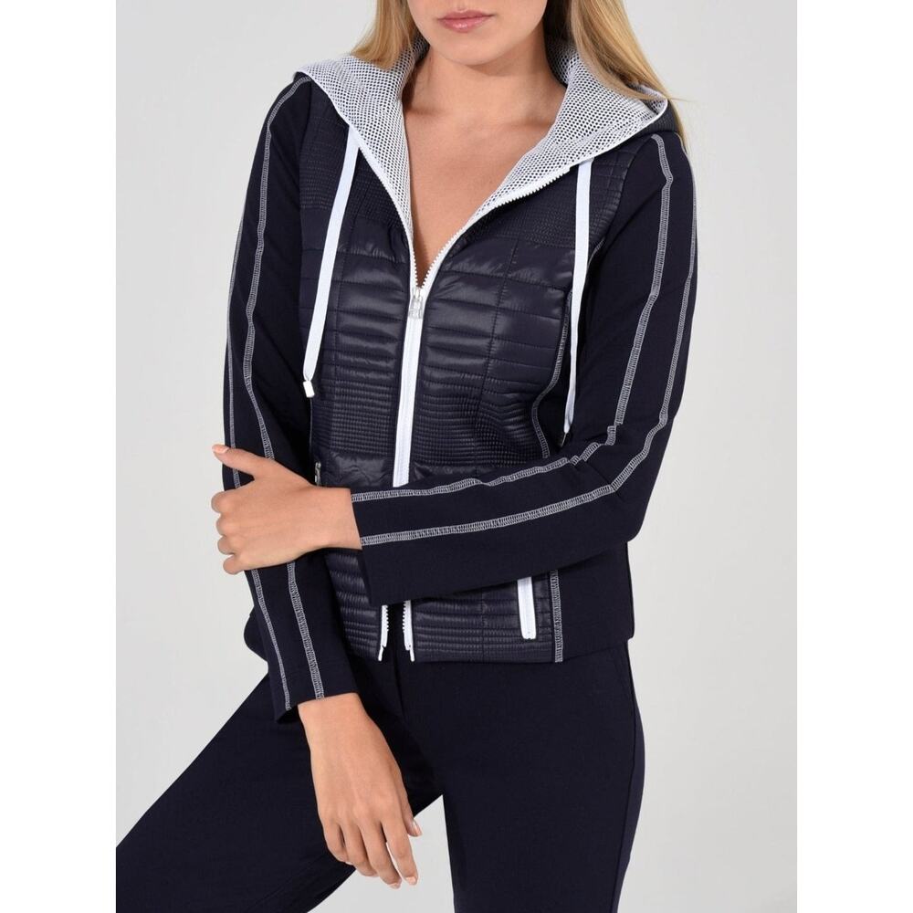 I'CONA Women's Navy Athleisure Hooded Jacket Size 14 Zip Up Sporty Comfy NWT